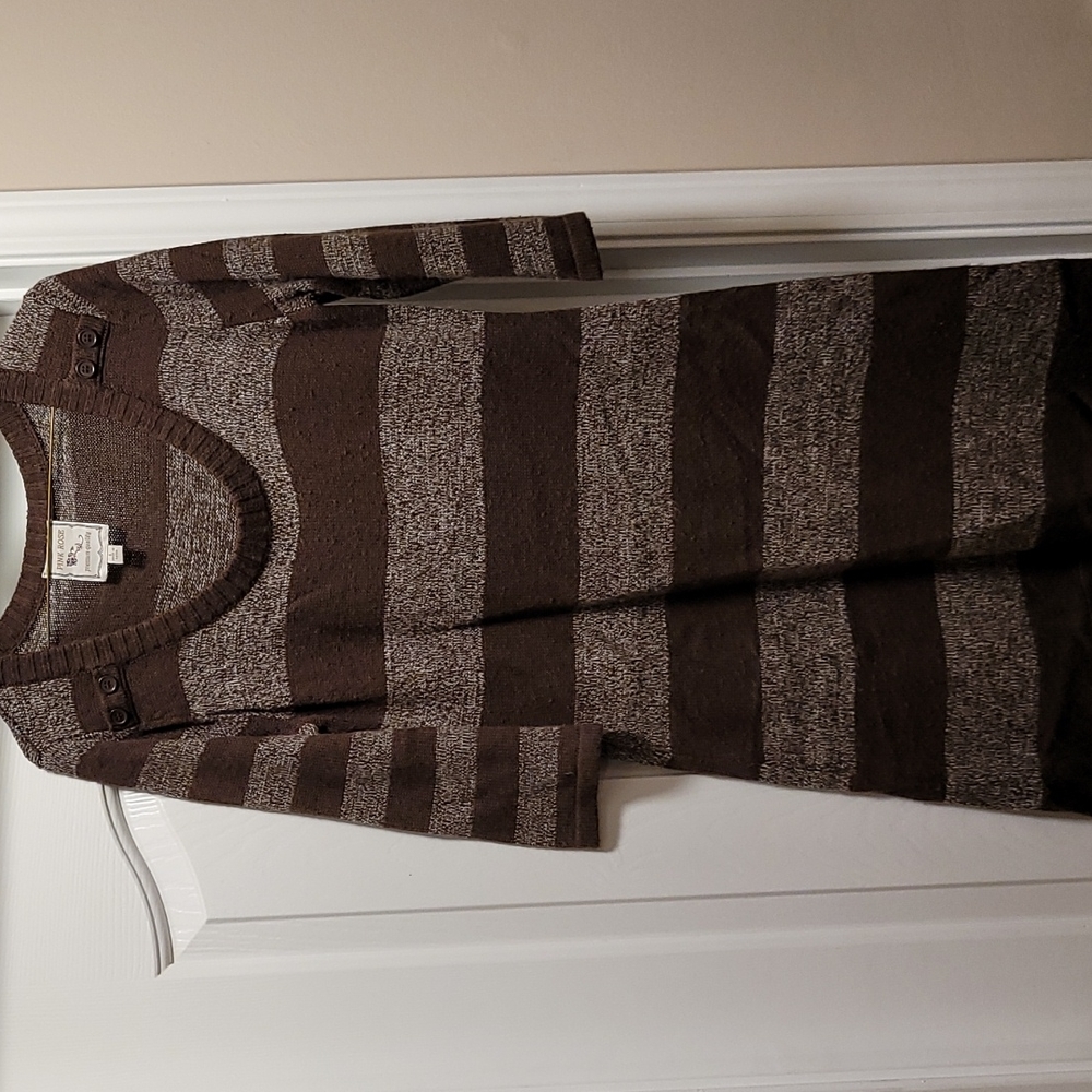 Pink Rose Large Brown Striped 3/4 Sleeved Sweater Dress